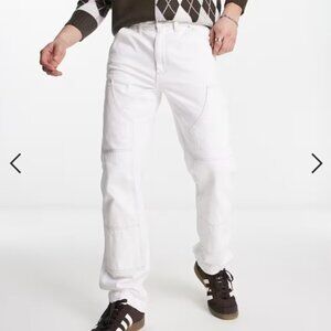 ASOS DESIGN straight leg jeans with carpenter detail in white